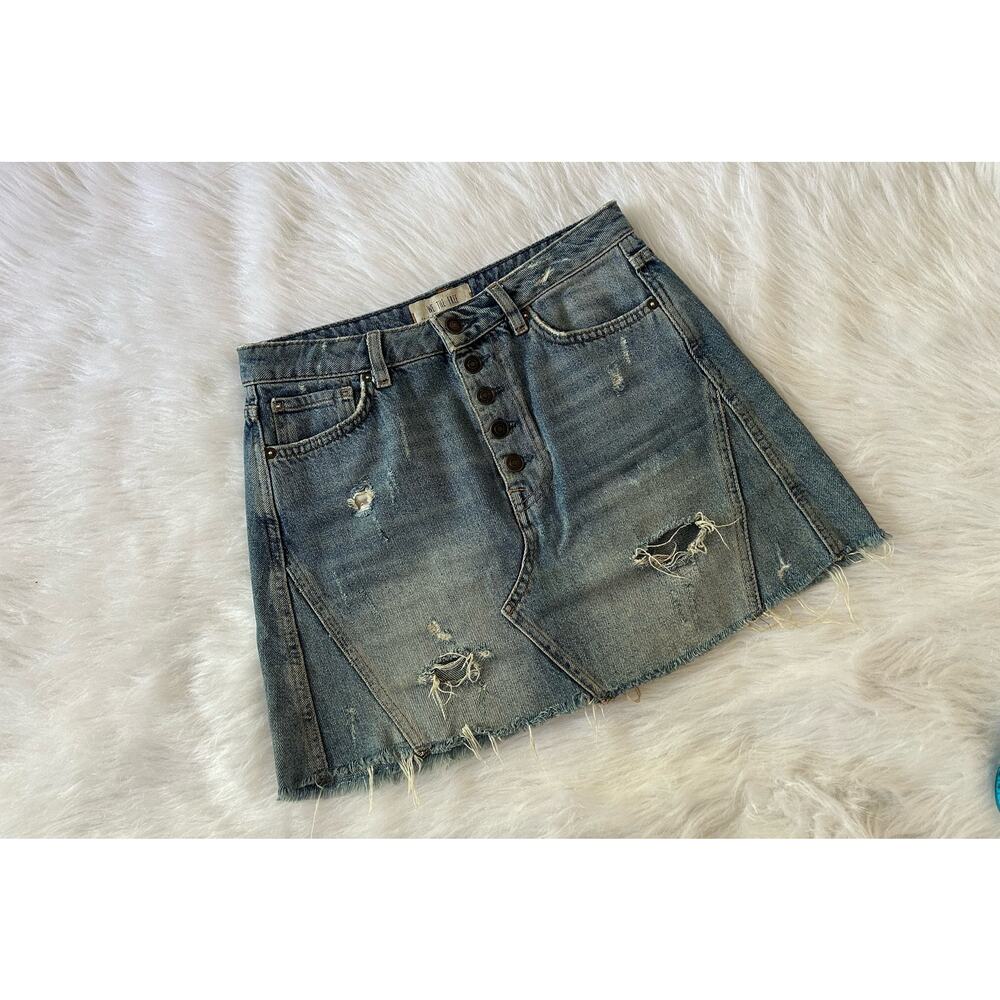 Free People We the Free Distressed Button Fly Denim A-Line Skirt Size 27 | 4